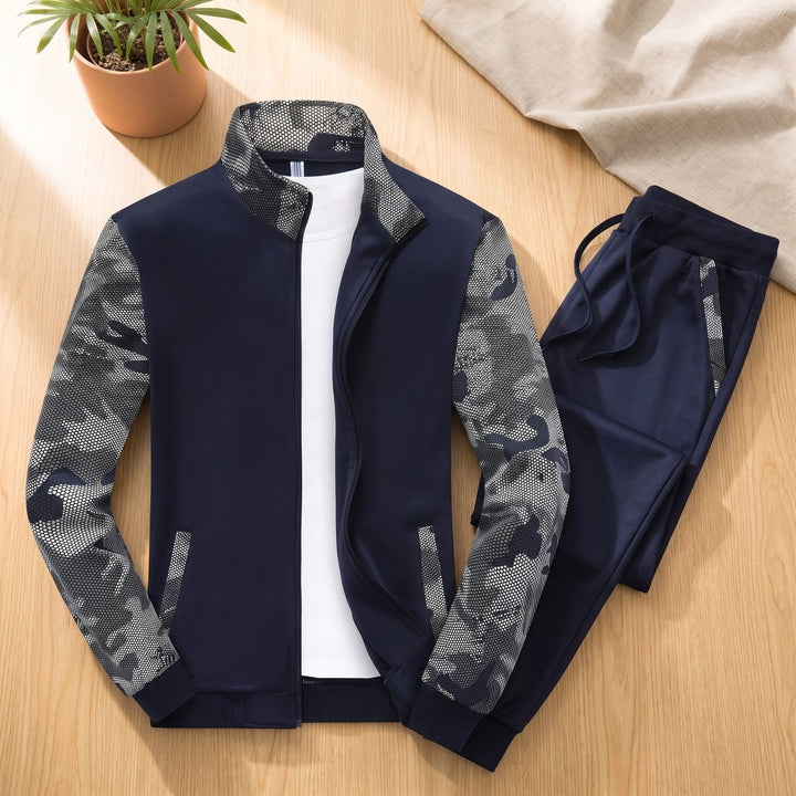 Herren Trainingsanzug Camouflage-Mesh Regular-Fit Reißverschluss