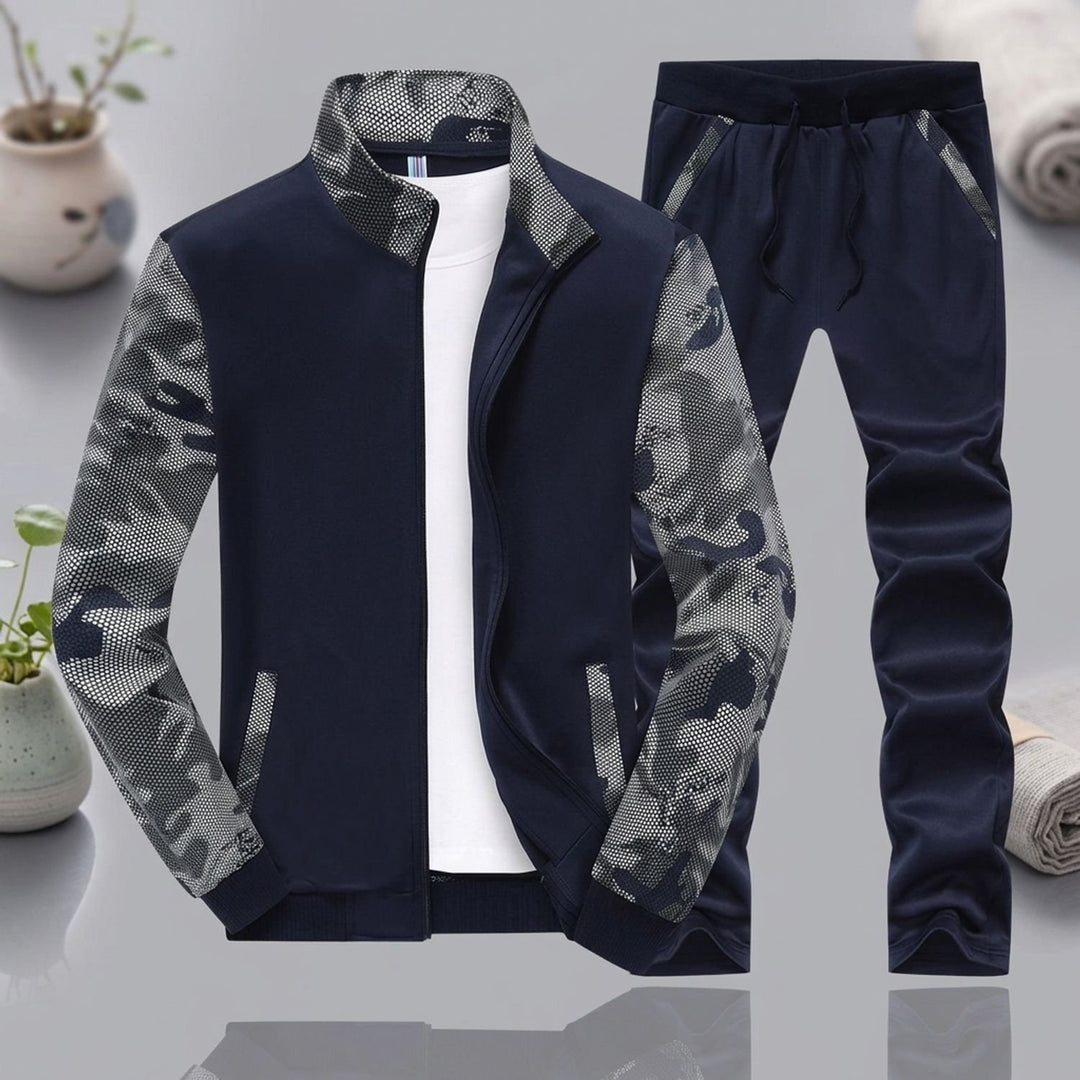 Herren Trainingsanzug Camouflage-Mesh Regular-Fit Reißverschluss - Blau