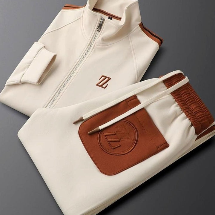 Herren Trainingsanzug für jede Aktivität Regular Fit Streifen Lycra - Beige