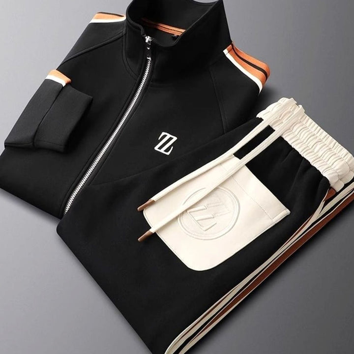 Herren Trainingsanzug für jede Aktivität Regular Fit Streifen Lycra - Schwarz