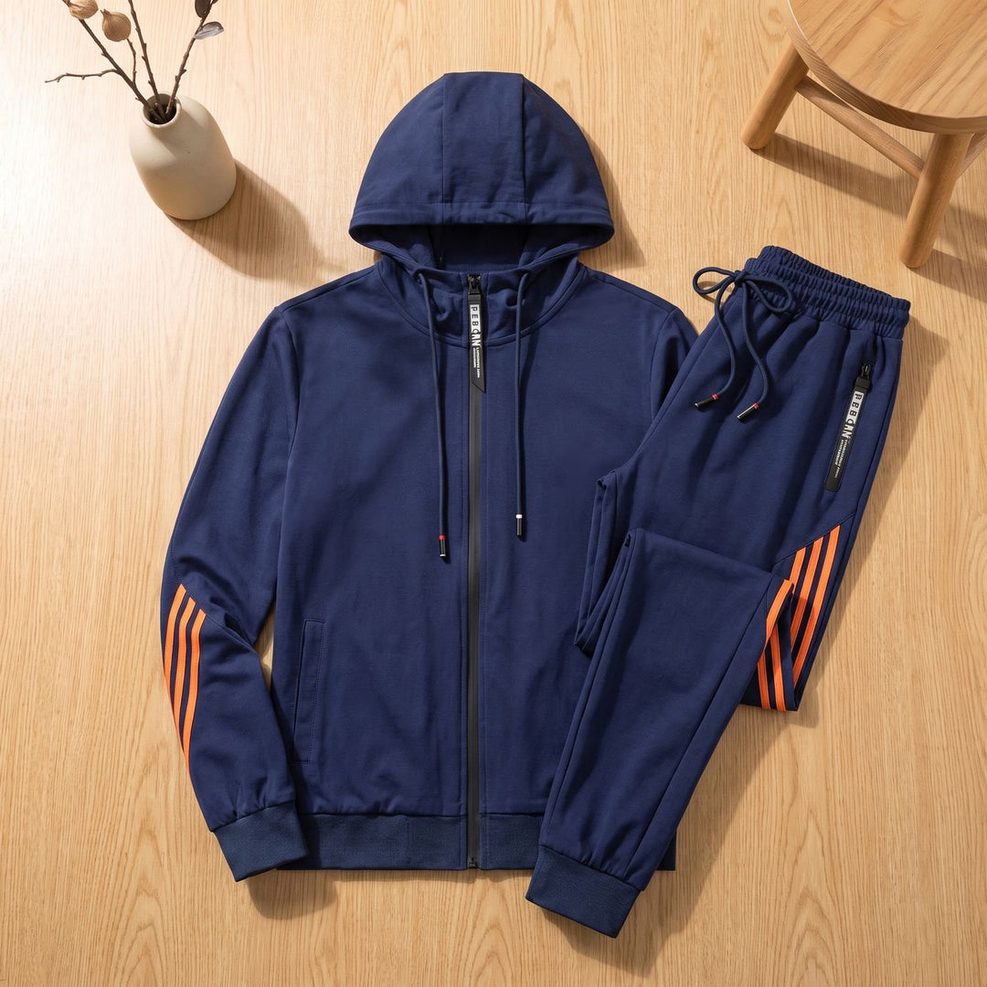 Herren Trainingsanzug Kapuzenjacke Jogginghose Set - Marineblau