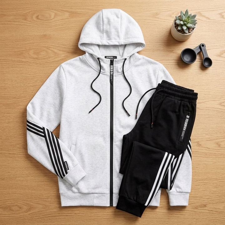 Herren Trainingsanzug Kapuzenjacke Jogginghose Set - Weiß