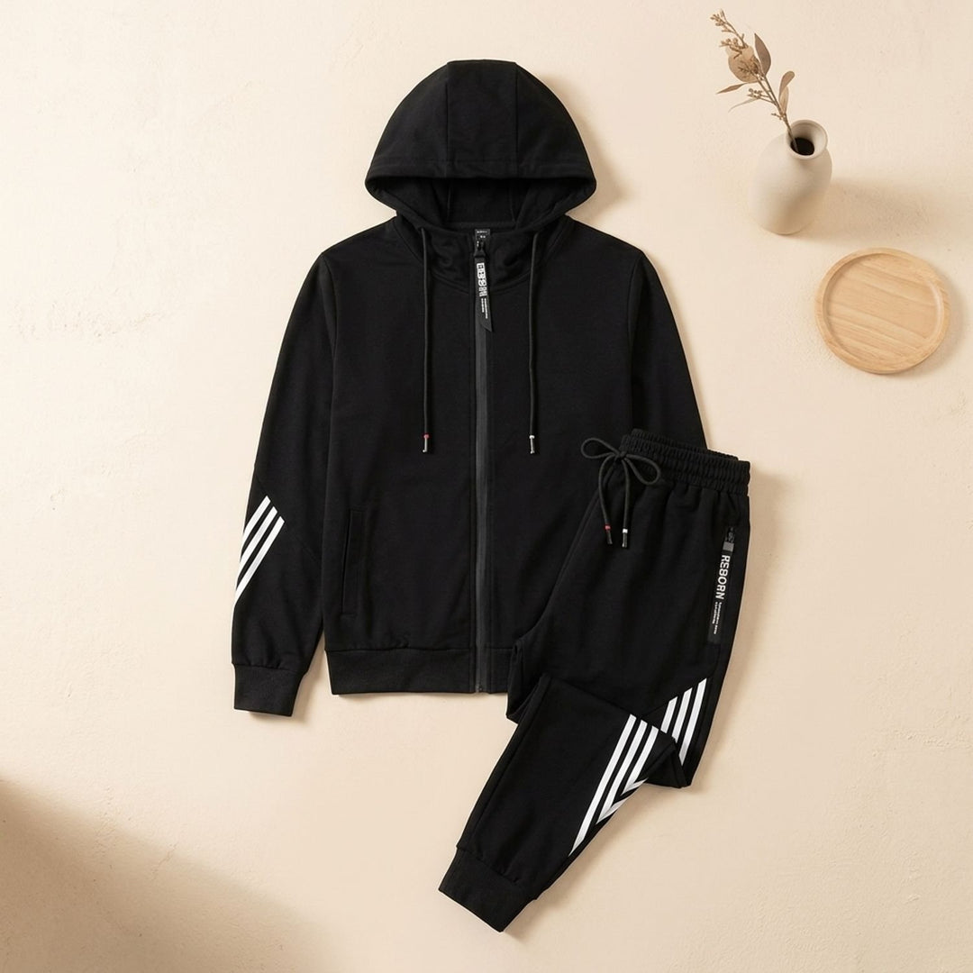 Herren Trainingsanzug Kapuzenjacke Jogginghose Set - Schwarz