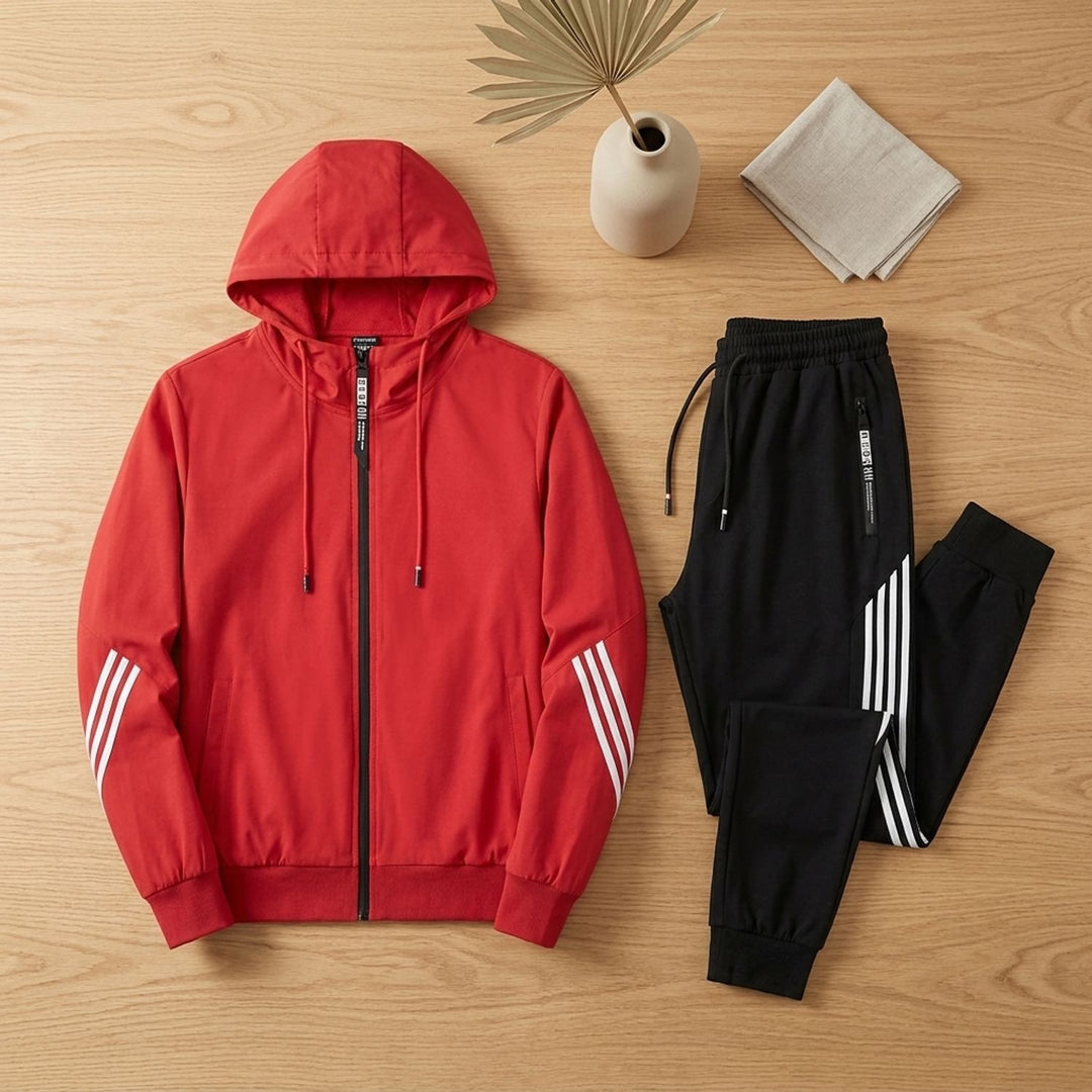 Herren Trainingsanzug Kapuzenjacke Jogginghose Set - Rot