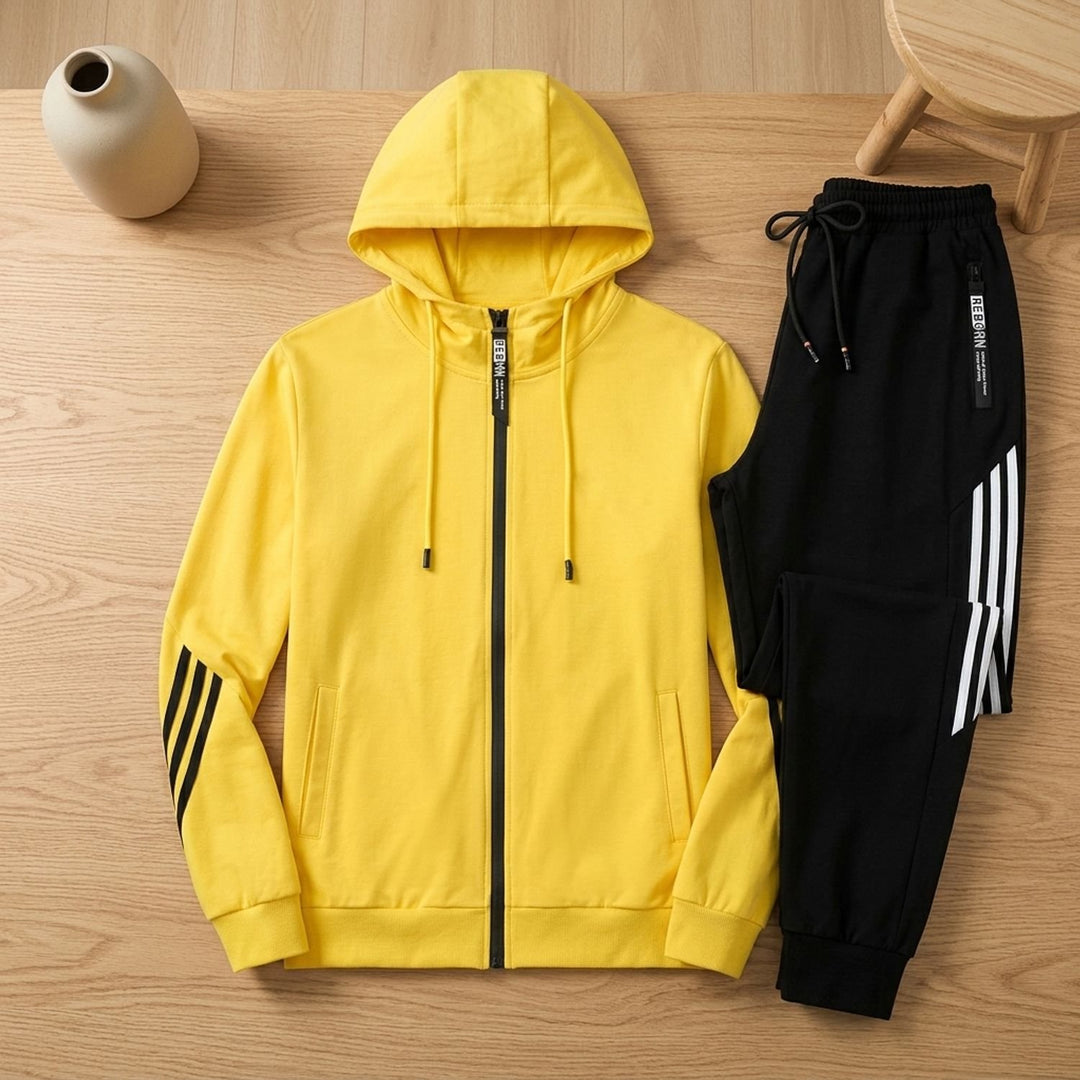 Herren Trainingsanzug Kapuzenjacke Jogginghose Set - Gelb