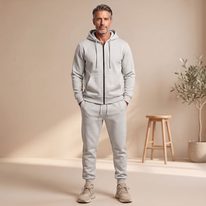 Herren Trainingsanzug mit Reißverschluss-Hoodie und Jogginghose - Hellgrau