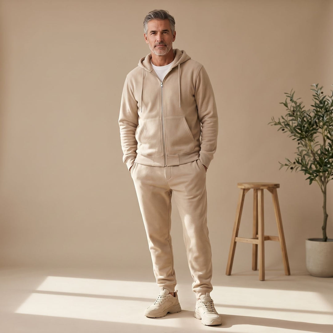 Herren Trainingsanzug mit Reißverschluss-Hoodie und Jogginghose - Khaki
