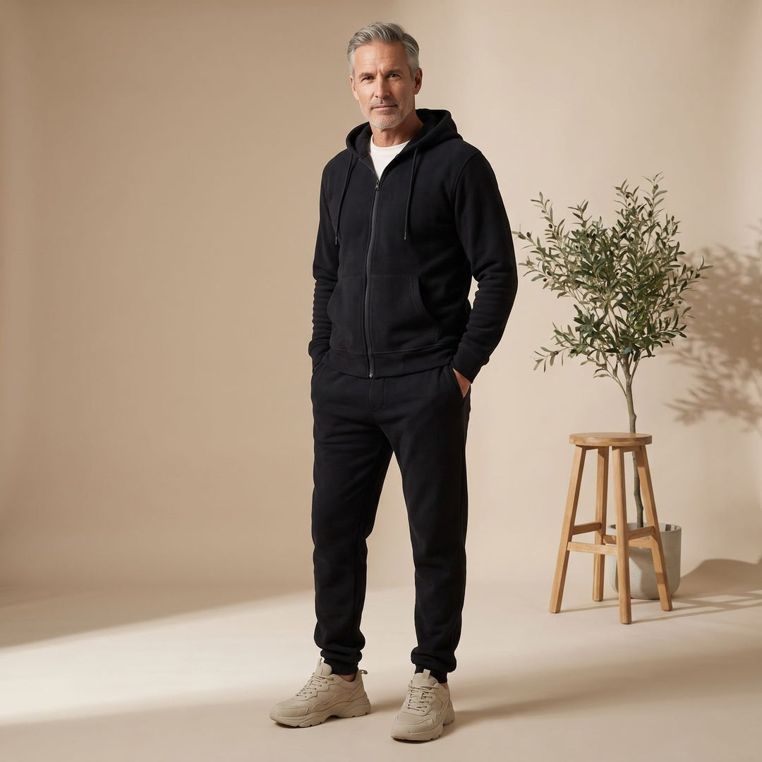 Herren Trainingsanzug mit Reißverschluss-Hoodie und Jogginghose - Schwarz