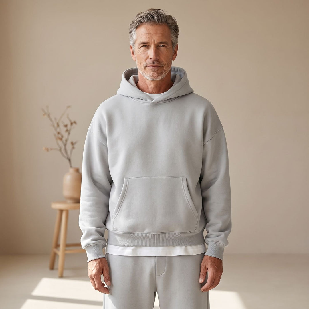 Herren Trainingsanzug Set Hoodie Jogginghose Gerade Passform - Hellgrau