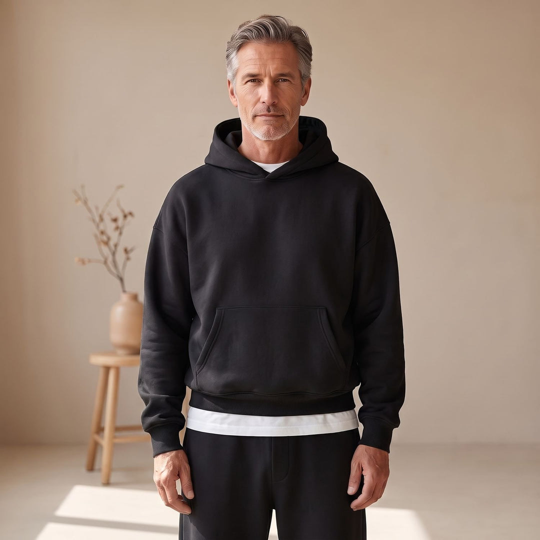 Herren Trainingsanzug Set Hoodie Jogginghose Gerade Passform - Schwarz