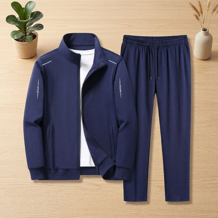 Herren Trainingsanzug Set Reißverschluss Stehkragen Sportanzug - Marineblau