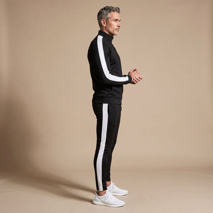 Herren Trainingsanzug Slim-Fit Jogginganzug mit Kontraststreifen - Schwarz