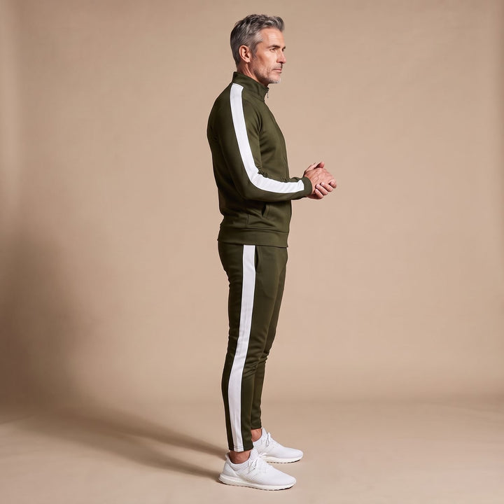 Herren Trainingsanzug Slim-Fit Jogginganzug mit Kontraststreifen - Grün