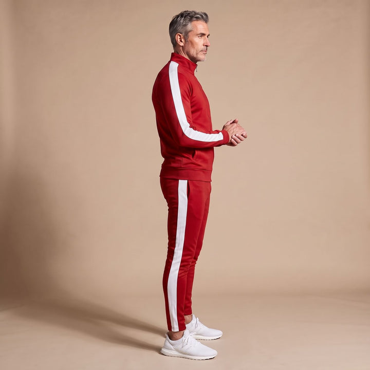 Herren Trainingsanzug Slim-Fit Jogginganzug mit Kontraststreifen - Rot