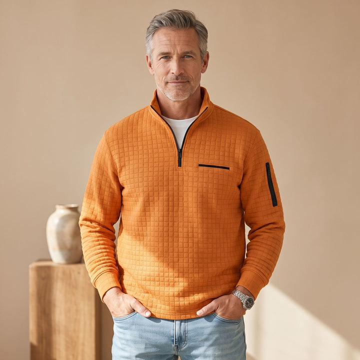Herren Troyer Pullover Half Zip Strukturierter Stehkragen Sweater - Orange