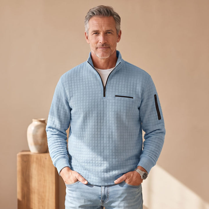 Herren Troyer Pullover Half Zip Strukturierter Stehkragen Sweater - Blau