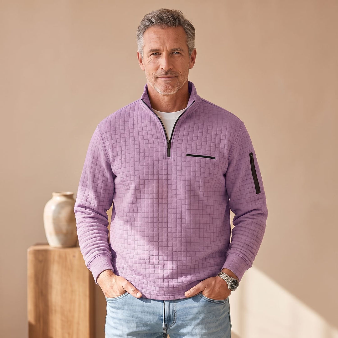 Herren Troyer Pullover Half Zip Strukturierter Stehkragen Sweater - Lila