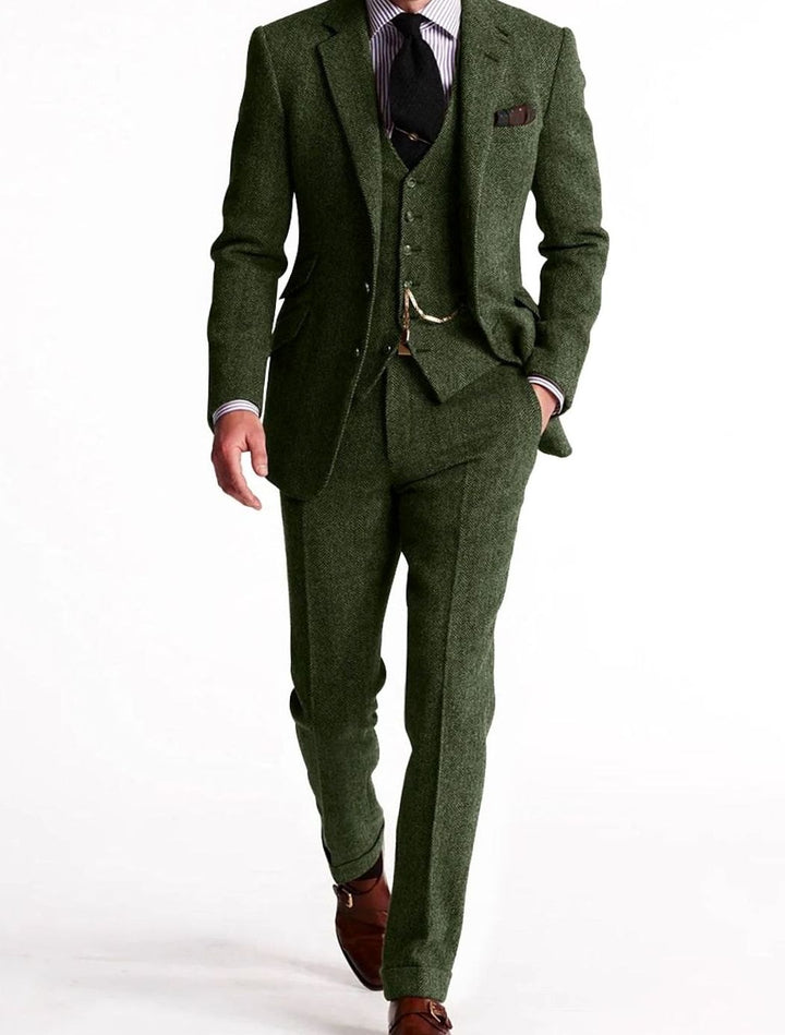 Herren Tweed-Winteranzug mit Weste und Tasche klassischer Schnitt - Grün