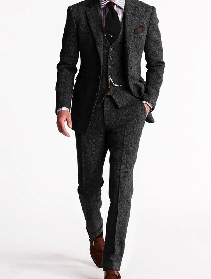 Herren Tweed-Winteranzug mit Weste und Tasche klassischer Schnitt - Grau