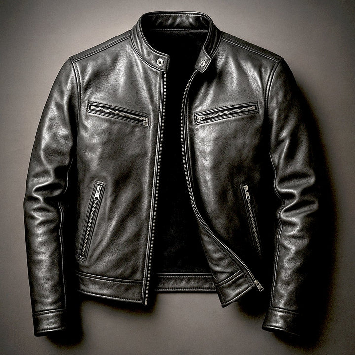Herren Vintage Biker Quilted Jacket Echtleder Reißverschluss - Biker Schwarz