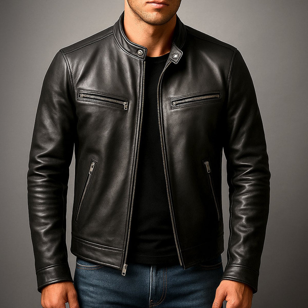Herren Vintage Biker Quilted Jacket Echtleder Reißverschluss