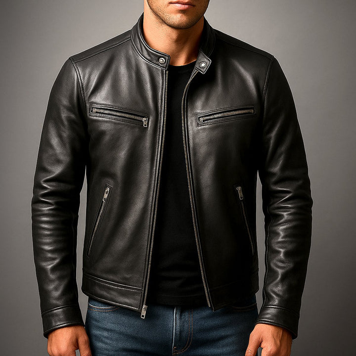 Herren Vintage Biker Quilted Jacket Echtleder Reißverschluss