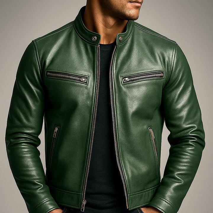Herren Vintage Biker Quilted Jacket Echtleder Reißverschluss