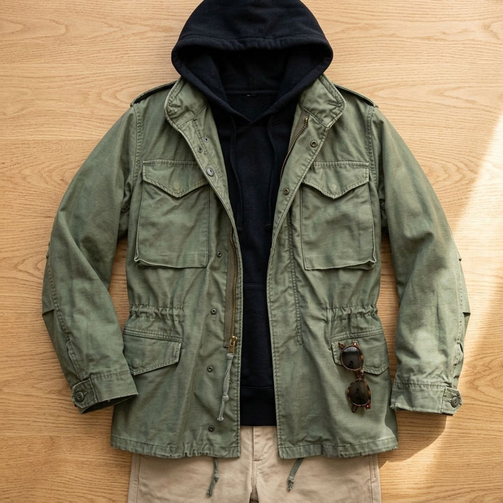 Herren Vintage Feldjacke mit verstellbarem Bund M65 Field Jacket