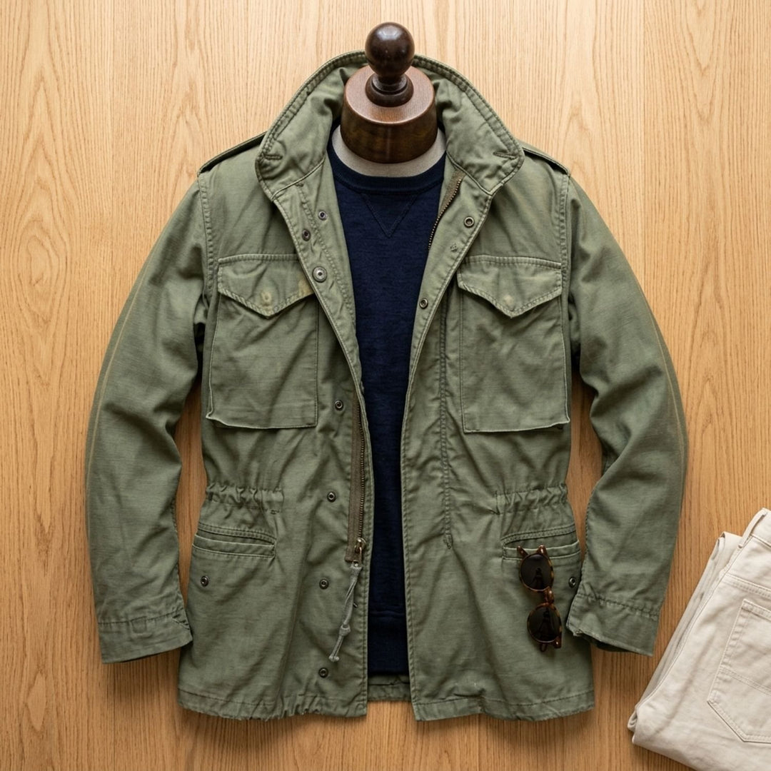 Herren Vintage Feldjacke mit verstellbarem Bund M65 Field Jacket - Grün