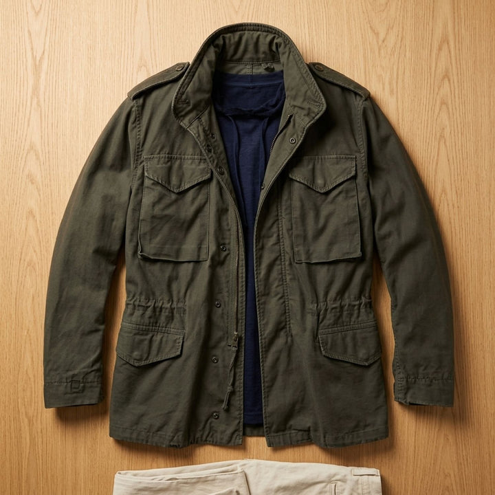 Herren Vintage Feldjacke mit verstellbarem Bund M65 Field Jacket - Schwarz