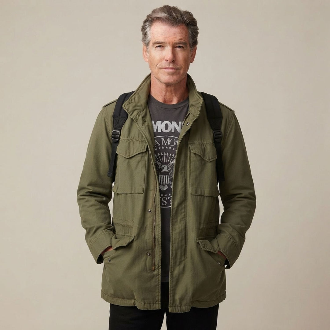 Herren Vintage Militärjacke mit versteckter Kapuze und Cargotaschen