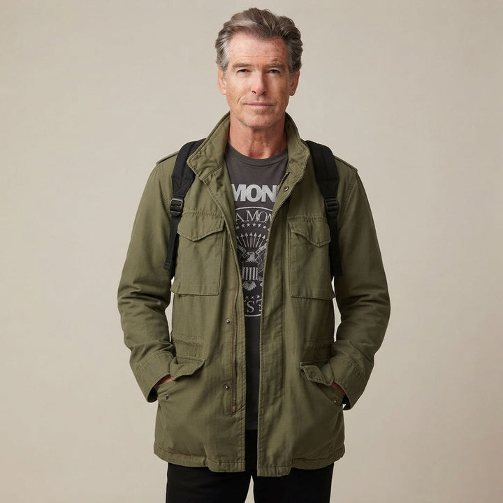 Herren Vintage Militärjacke mit versteckter Kapuze und Cargotaschen