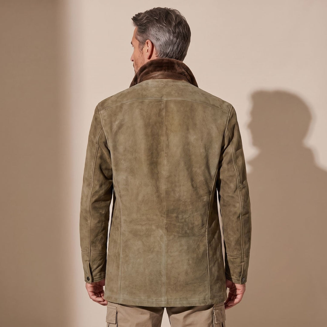 Herren Vintage Wildleder-Sakko mit Fleecekragen und Knopfleiste