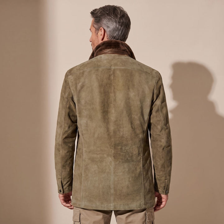 Herren Vintage Wildleder-Sakko mit Fleecekragen und Knopfleiste