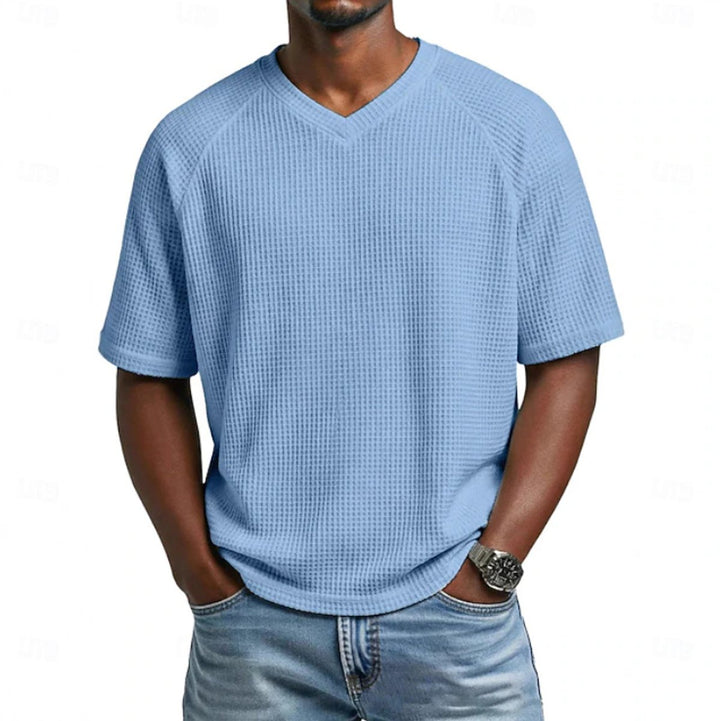 Herren Waffelstrick Kurzarm-Shirt V-Ausschnitt Raglan - Blau