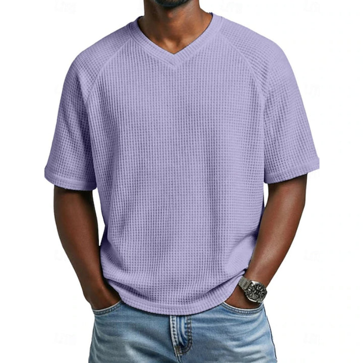 Herren Waffelstrick Kurzarm-Shirt V-Ausschnitt Raglan - Violett