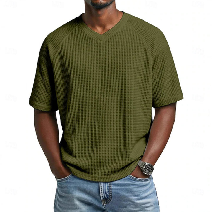 Herren Waffelstrick Kurzarm-Shirt V-Ausschnitt Raglan - Grün