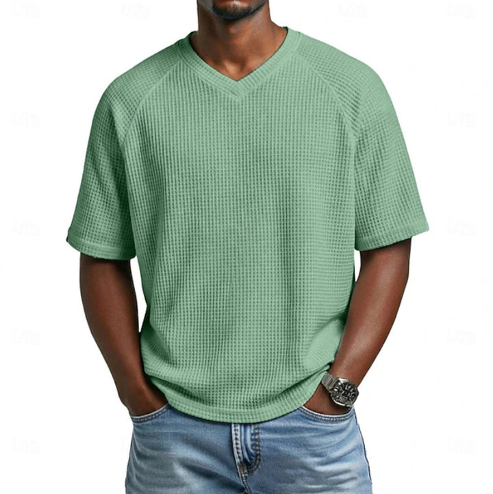 Herren Waffelstrick Kurzarm-Shirt V-Ausschnitt Raglan - Hellgrün