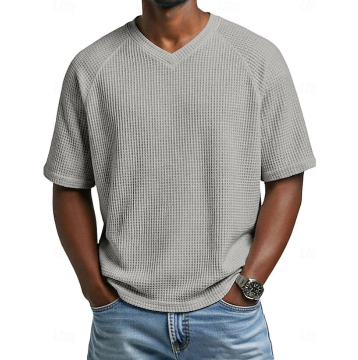 Herren Waffelstrick Kurzarm-Shirt V-Ausschnitt Raglan - Grau