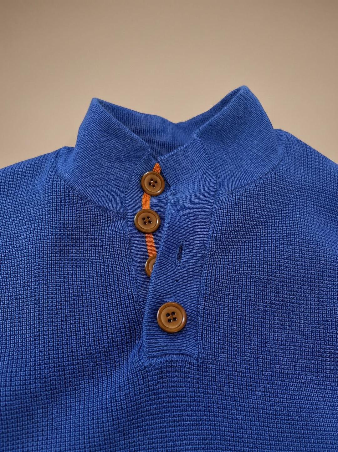 Herren Waffelstrick-Pullover mit Knopf-Stehkragen und Ellbogenpatches