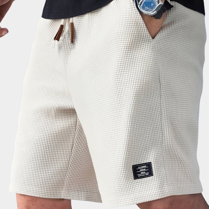Herren Waffle-Struktur Relaxed-Fit Kordelzug Shorts - Weiß
