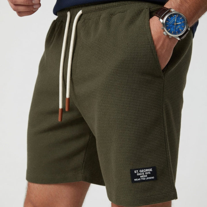 Herren Waffle-Struktur Relaxed-Fit Kordelzug Shorts - Grün