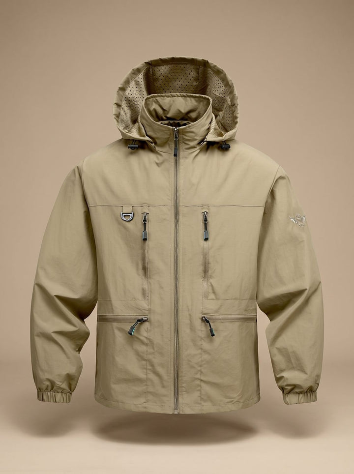 Herren Wasserdichte Kapuzenjacke mit Mehreren Taschen, Khaki - Khaki