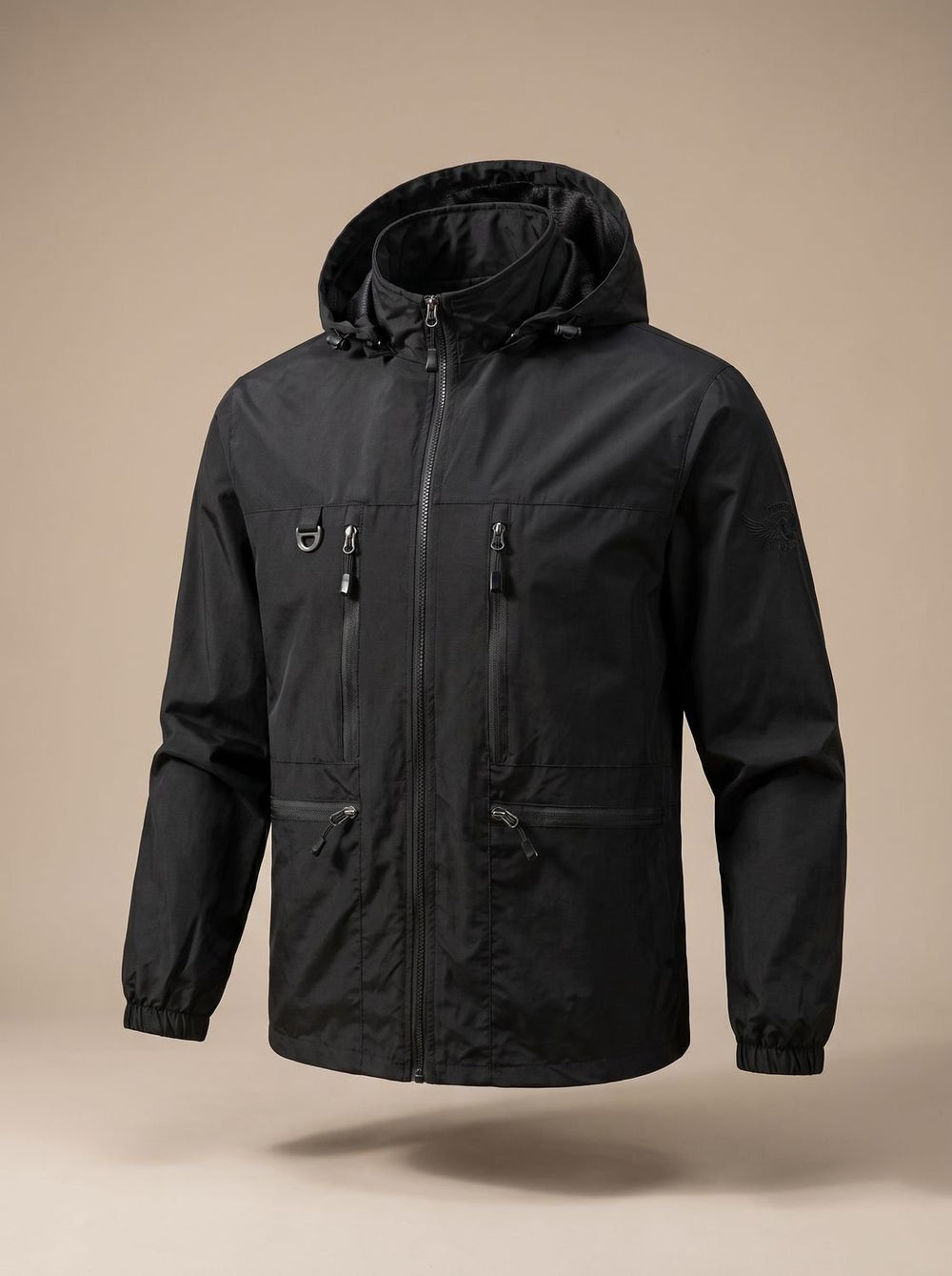 Herren Wasserdichte Kapuzenjacke mit Mehreren Taschen, Khaki - Schwarz