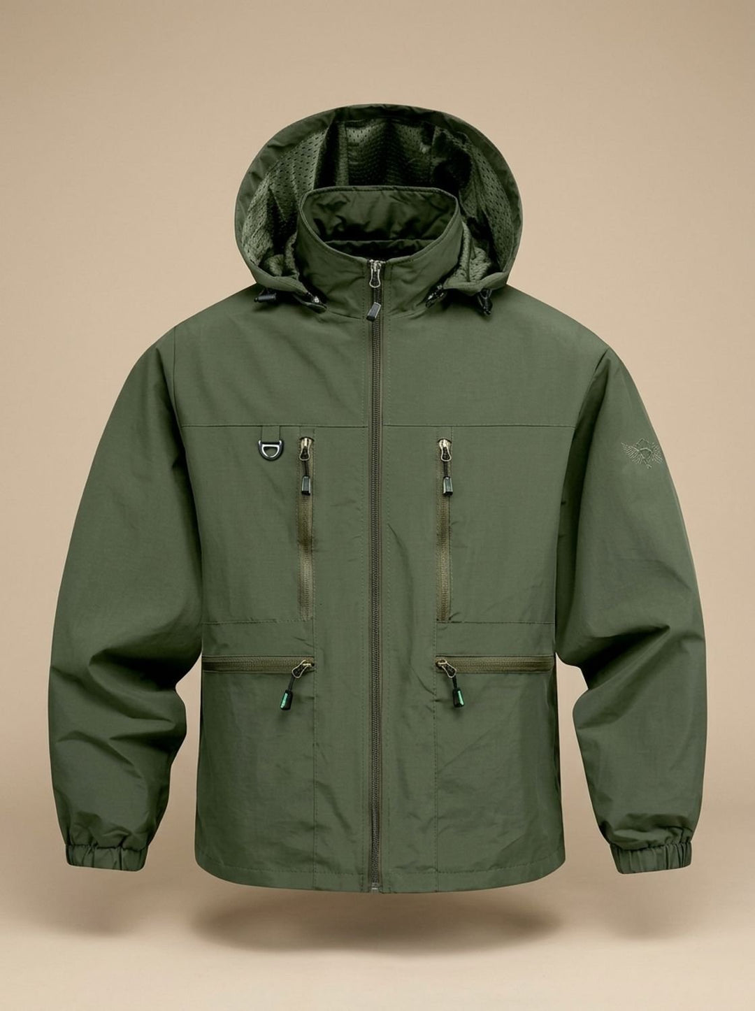Herren Wasserdichte Kapuzenjacke mit Mehreren Taschen, Khaki - Militärgrün
