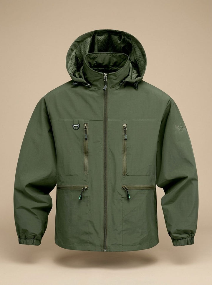Herren Wasserdichte Kapuzenjacke mit Mehreren Taschen, Khaki - Militärgrün