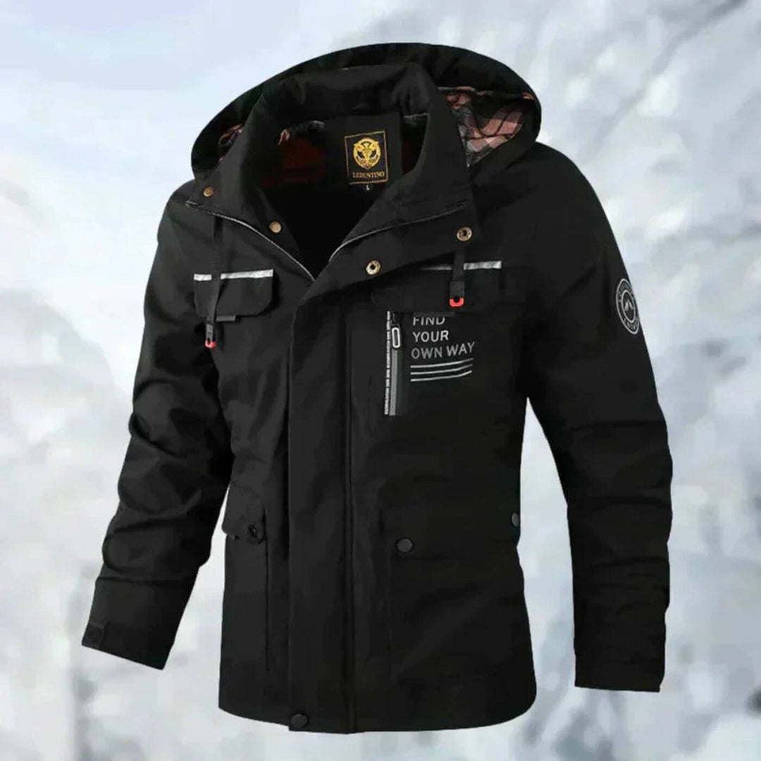 Herren Wasserdichte Steppjacke mit Kapuze Winddichte Outdoorjacke - Schwarz