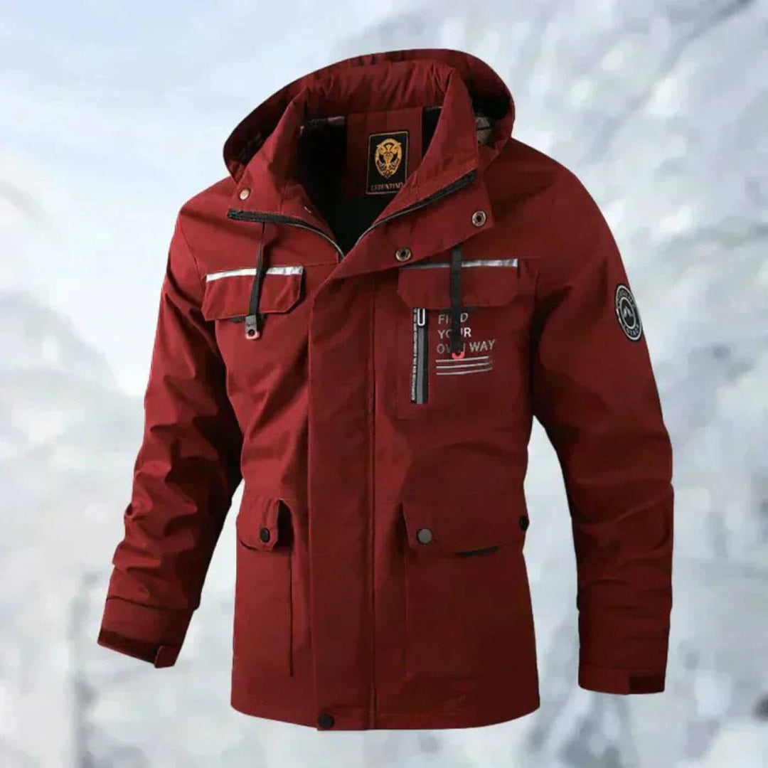 Herren Wasserdichte Steppjacke mit Kapuze Winddichte Outdoorjacke - Rot