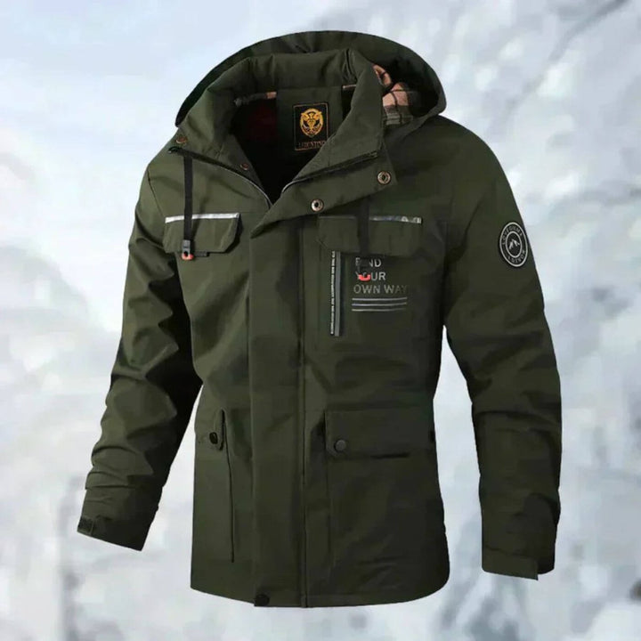 Herren Wasserdichte Steppjacke mit Kapuze Winddichte Outdoorjacke - Grün