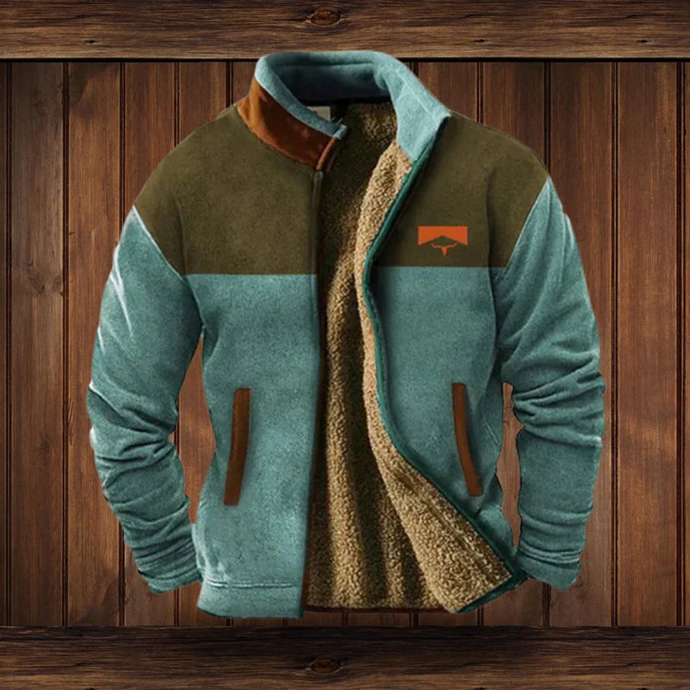 Herren Western-Cardigan Fleece gefüttert mit Azteken-Aufdruck - Blau